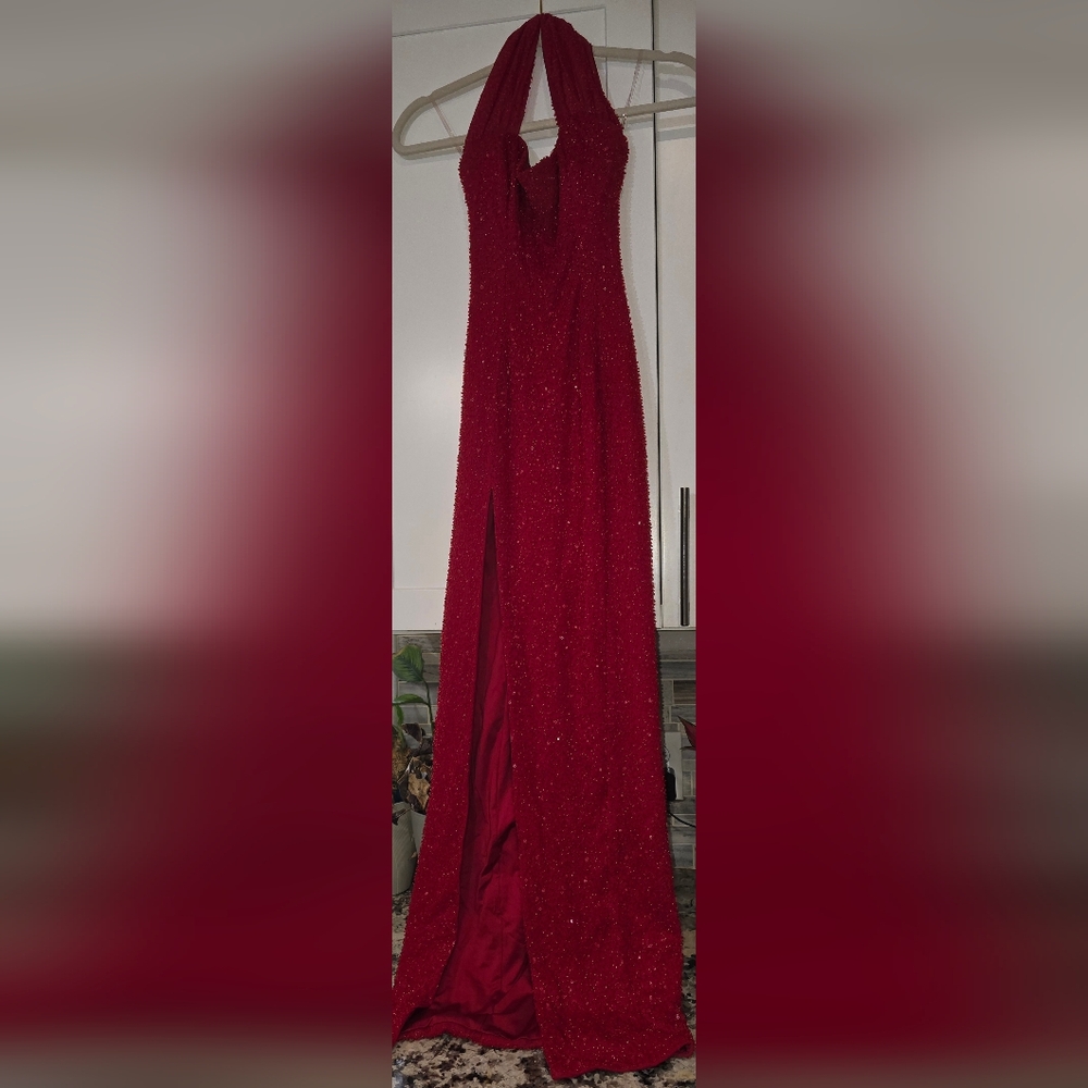 Red Beaded Evening Dress